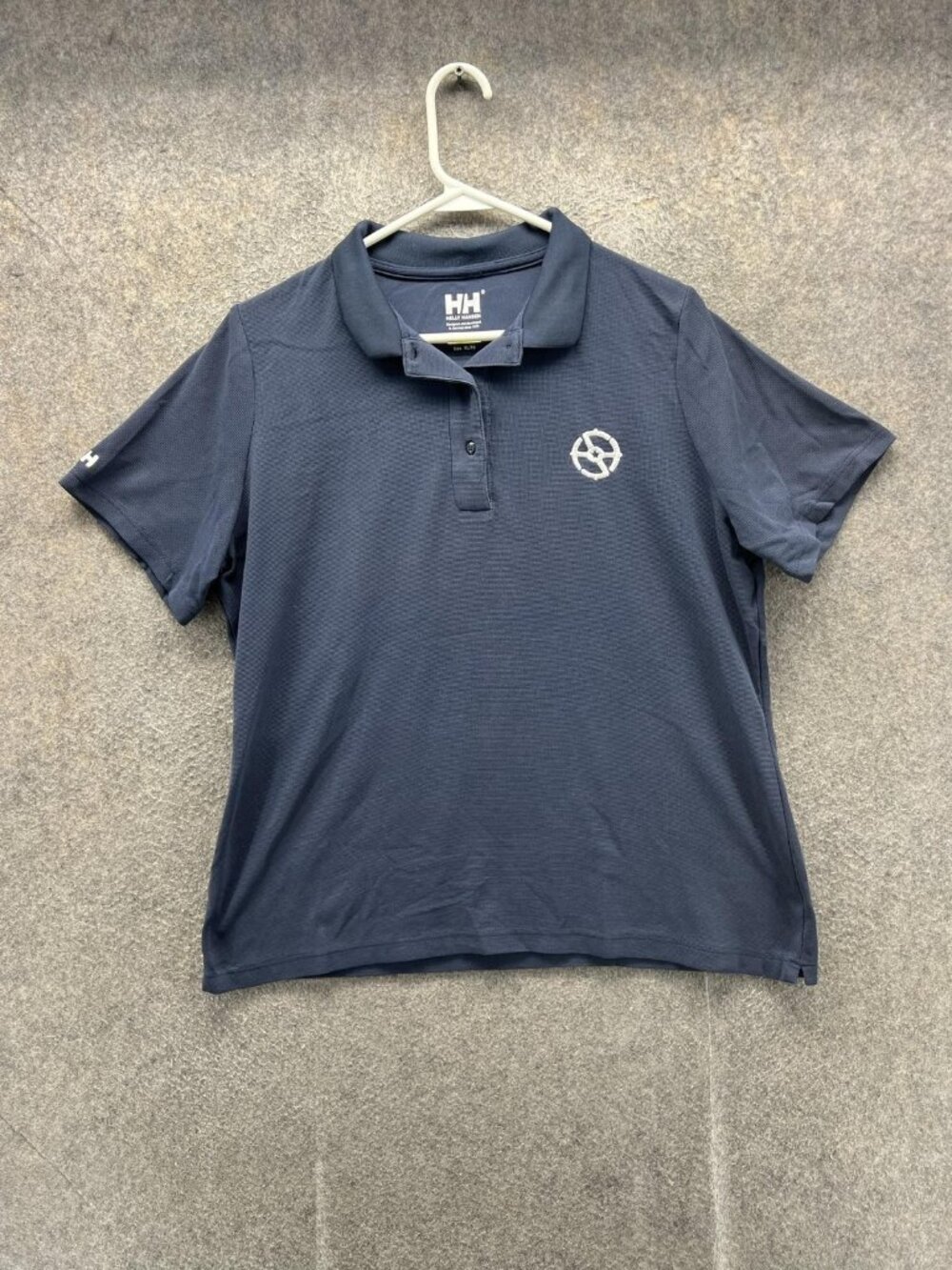Helly Hansen Polo Shirt Men XL Blue Solid Knit Casual Logo Short Sleeve